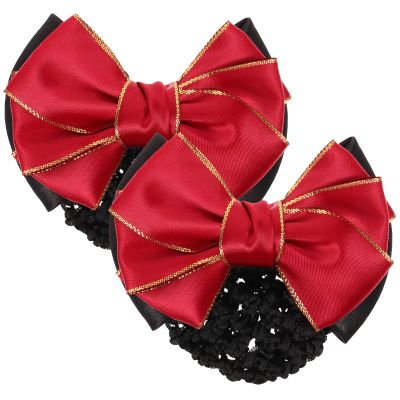LALAFINA Gold-Edged Bowknot Hair Snood Mesh Hairnet for Women and Girls Elastic Bun Cover for Dance Work and Formal Events Durable Occupational Hair Bun Net 4.3X3.5X1.6 Inch