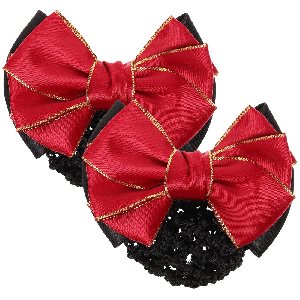 LALAFINA Gold-Edged Bowknot Hair Snood Mesh Hairnet for Women and Girls Elastic Bun Cover for Dance Work and Formal Events Durable Occupational Hair Bun Net 4.3X3.5X1.6 Inch