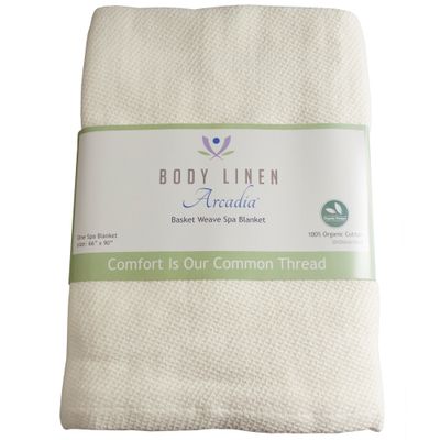 10 Pack Organic Cotton Basket Weave Massage Table Blanket by Body Linen, 100% Organic Cotton, 66 by 90 Inches, Pleasant Cream Color. Warm, Soft and Eco-friendly