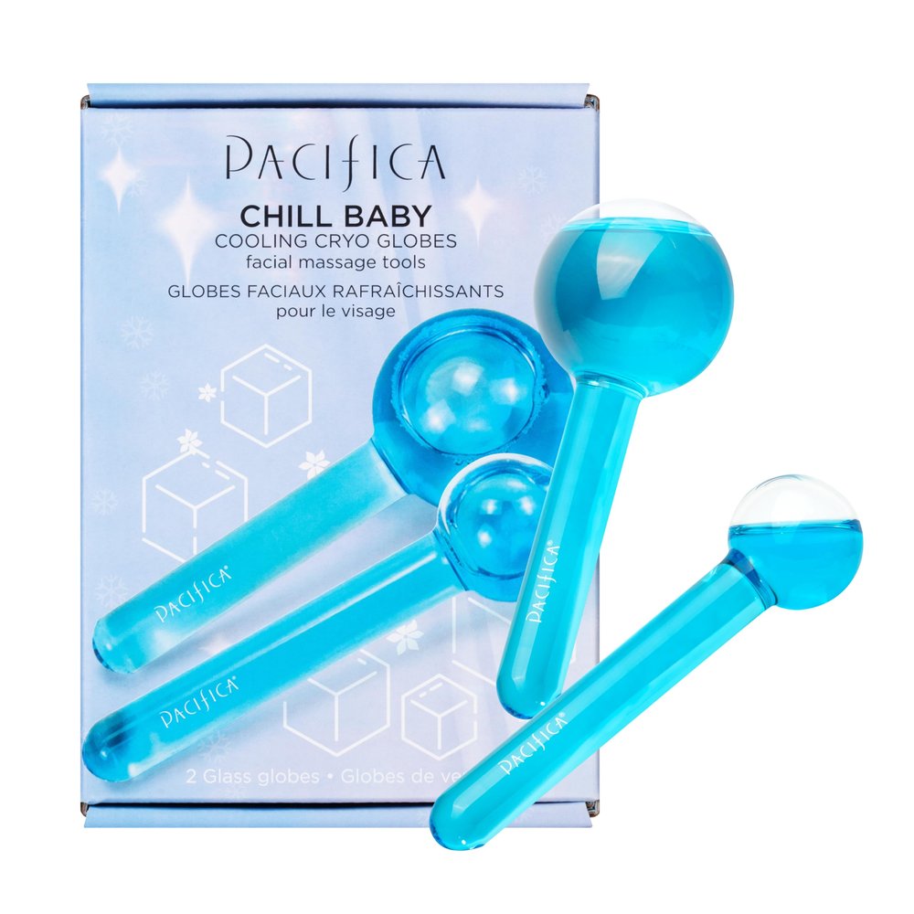 Pacifica Ice Roller Cryo Globes Cooling Glass Facial Massager for Face, Eyes & Neck Cold Therapy Beauty Tool for Puffy Eyes, Dark Circles, Redness, Wrinkles Skin Care Gift for Women & Men