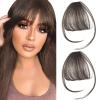2PCS Clip in Bangs Real Human Hair,Fake Bangs Hair Clip on Bangs for Women,Curved Wispy Bangs with Temples Hairpieces,Bangs Clip in Hair Extensions Air Fringe for Girls Daily Wear - Brown Black view 1