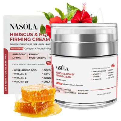 Nasola Hibiscus and Honey Firming Cream  Skin Tightening Moisturizer for Neck, Face & Body  Anti-Wrinkle with Collagen  1.85 oz / 55ml