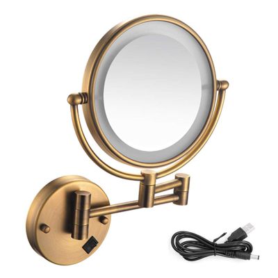 8 Inch Wall Mounted Makeup Mirror Lighted,Swivel Extendable Vanity Mirror On/Off Button,for Bathroom Chrome Finished(Antiquecopper 3X) (Antiquecopper 3X)