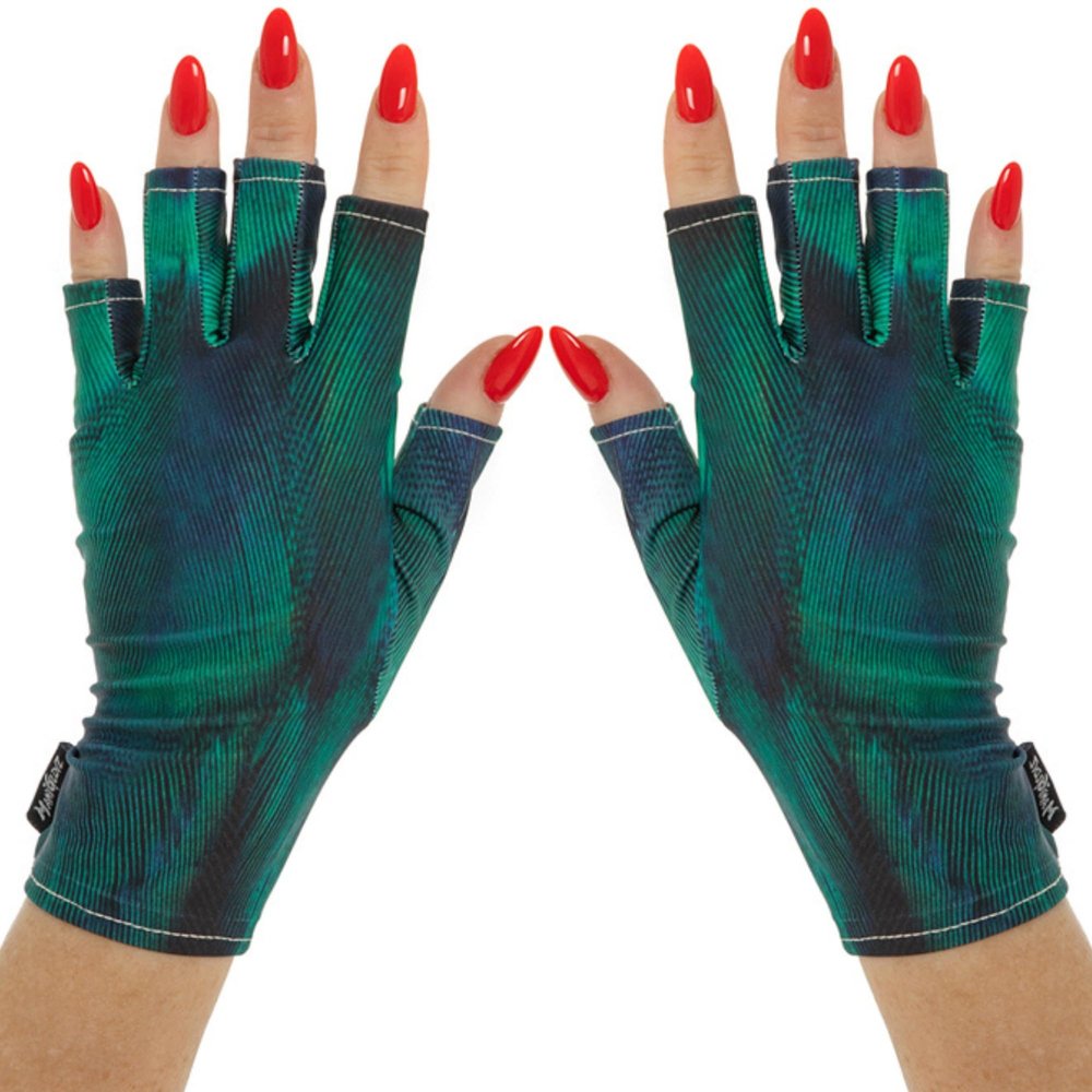 ManiGlovz - The ORIGINAL UPF 50+ UV Light Protective Nail Gloves | Gel Manicure and Anti UV Fingerless Gloves for Women | Can be Used as Sun Protection Gloves for Driving | Regal Peacock