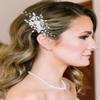 Latious Flower Wedding Hair Clip Silver Pearl Bridal Hair Barrettes Rhinestones Hair Piece for Women and Brides view 2