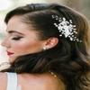 Latious Flower Wedding Hair Clip Silver Pearl Bridal Hair Barrettes Rhinestones Hair Piece for Women and Brides view 4
