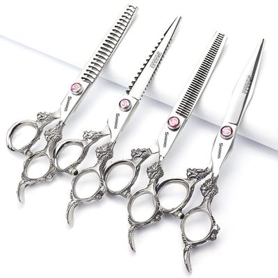 Professional Japanese Hair Scissors - 440C Stainless Steel/Rose Razor (7-inch, 4pc Set)