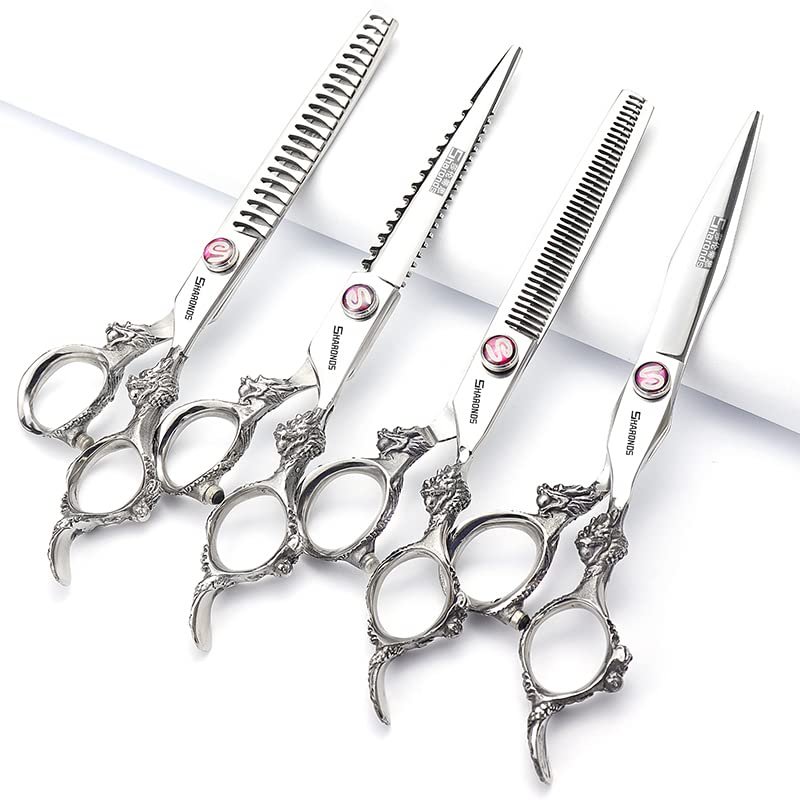 Professional Japanese Hair Scissors - 440C Stainless Steel/Rose Razor (7-inch, 4pc Set)