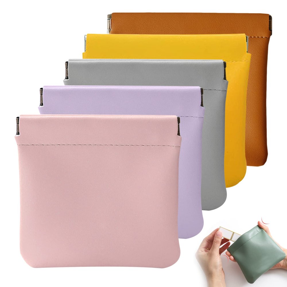 5PC Lambskin Pocket Cosmetic Bag Makeup Pouch for Women Mini Makeup Bag Travel Storage -Waterproof Portable Squeeze Top Self-closing