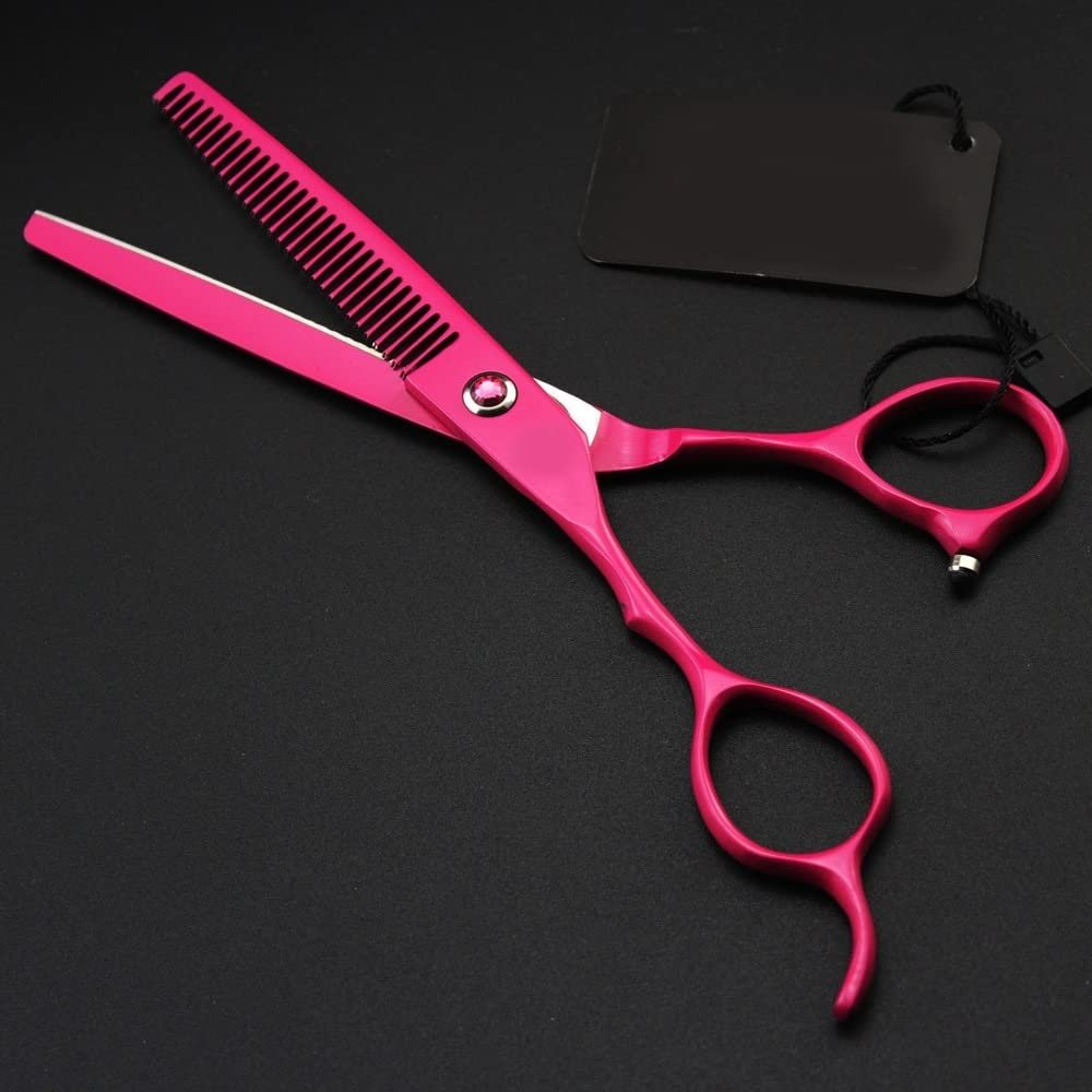 Hair Cutting Shears, 6.0 Inch Rose Red Left Hand Barber Professional Hairdressing Scissors Hair Scissors Cutting Straight Shears Thinning Scissors (Color : Thinning)