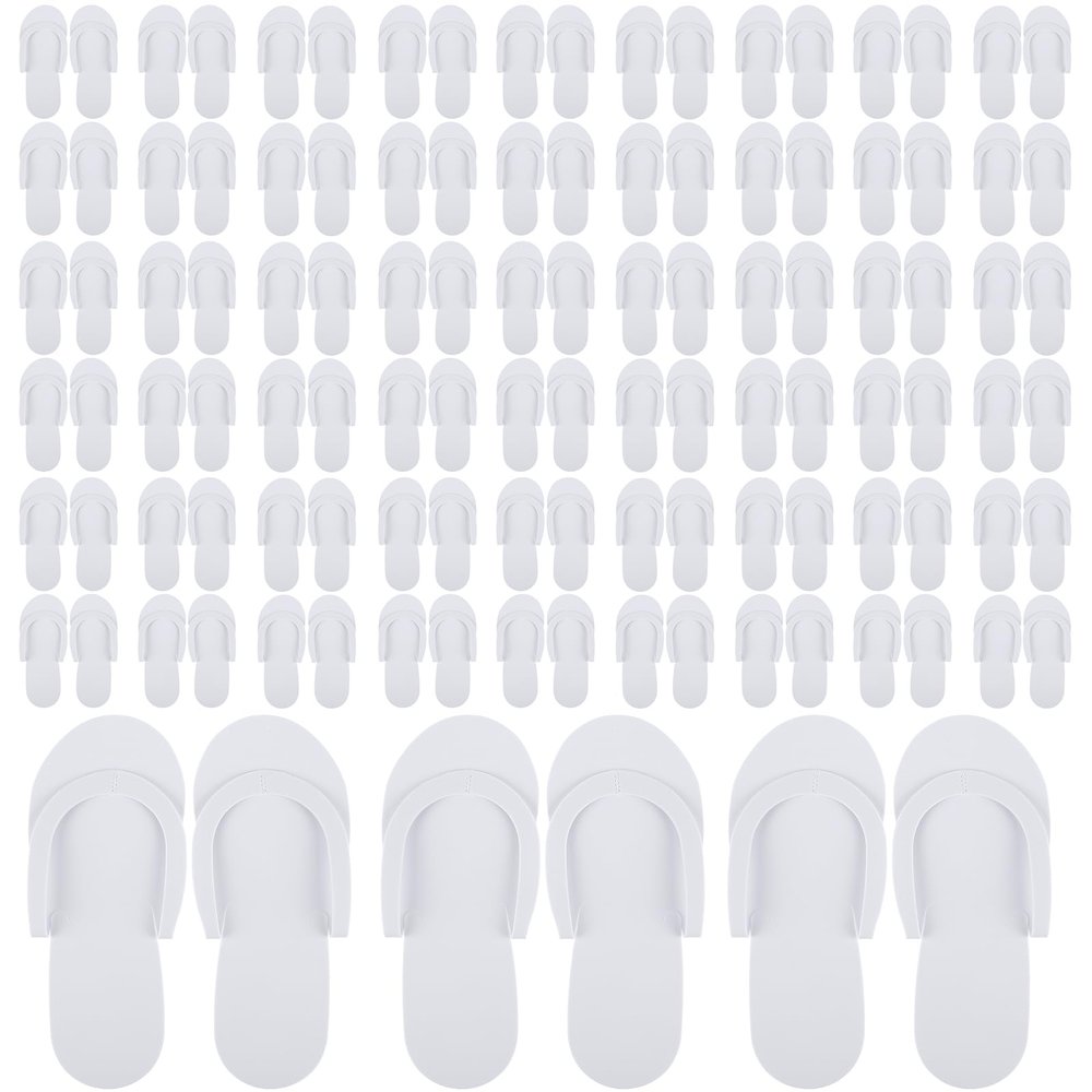 Mepase 90 Pairs Pedi Slippers Disposable Flip Flops Bulk Foam Spa Pedicure Slippers Sandals for Guests Women Men Foot Nail Salon Party Supplies Shower Hotel Favors(White)