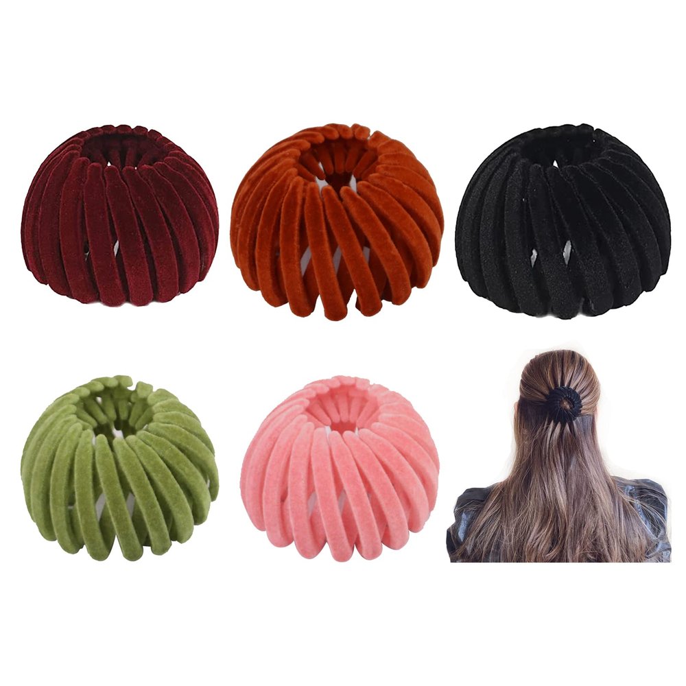 Bird Nest Hair Clips Holder, 5 Pcs Ponytail Holder Hairpin, Retractable Hair Bun Maker Thin Thick Hair Claw Clamps for Women Girls (5 PCS)