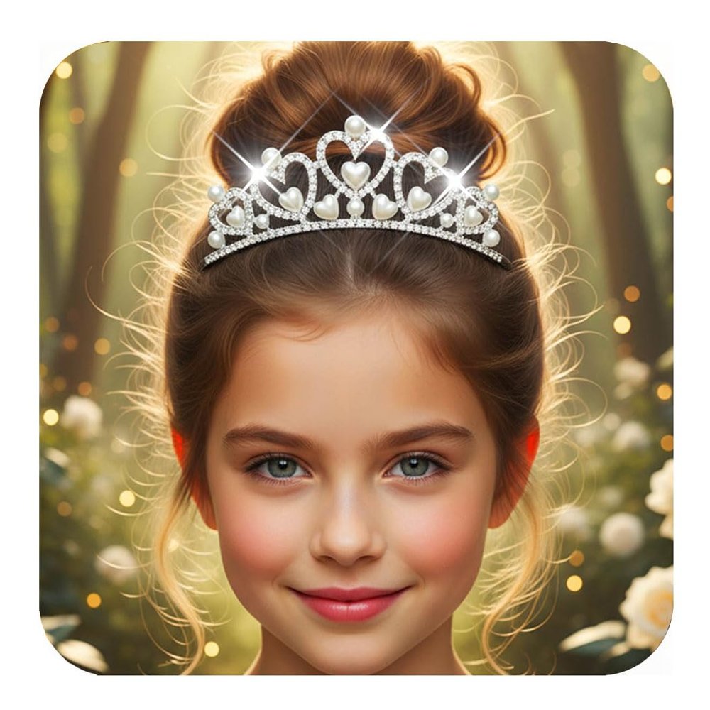 Kilshye Princess Tiara Comb Silver Pearl Heart Crown Combs Rhinestones Costume Hair Accessories for Girls