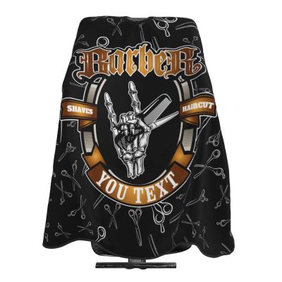 Custom Barbershop Skull Hand Haircut Shaves Barber Cape for Men Women, Personalized Text Logo Salon Haircut Cape, Customized Hair Cutting Cape Hairdressing Apron for Home Salon Barbershop