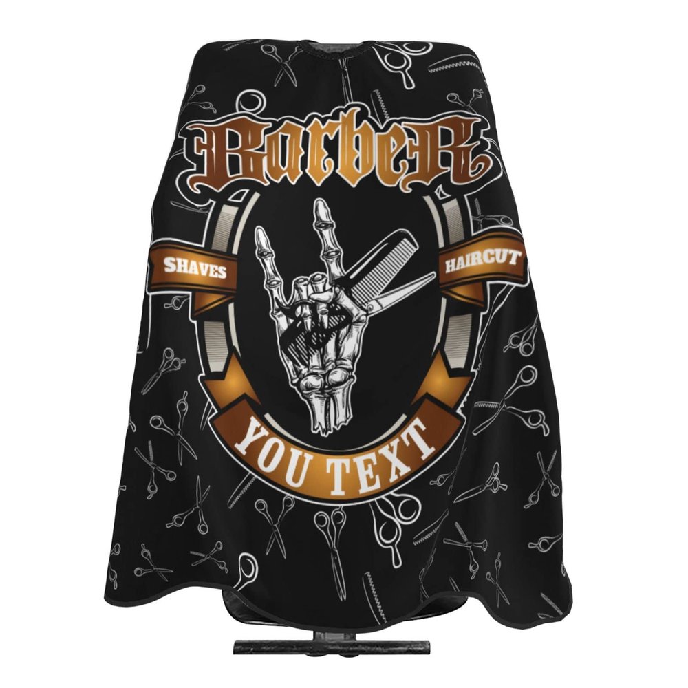 Custom Barbershop Skull Hand Haircut Shaves Barber Cape for Men Women, Personalized Text Logo Salon Haircut Cape, Customized Hair Cutting Cape Hairdressing Apron for Home Salon Barbershop