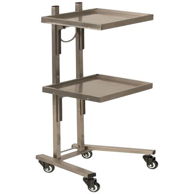 Buy-Rite Helix Salon Tray - Stainless Steel Cart with 2 Collapsible Trays, Built-in Shelf, Large Wheels & Easy Storage - Ideal for Spas, Barbershops & Schools, NIN-588
