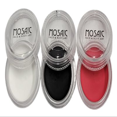 Mosaic HydroCream Face Paint Character Packs for Kids - Non Staining, Washable, Hypoallergenic Gentile Vegan Formula. Water Activated Body Painting Cakes 10g Each Color (White, Black and Red 3 Pack)