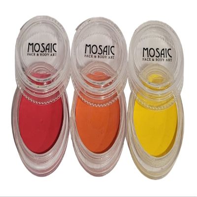 Mosaic HydroCream Face Paint Character Packs for Kids - Non Staining, Washable, Hypoallergenic Gentile Vegan Formula. Water Activated Body Painting Cakes 10g Each Color (Fire 3 Pack)