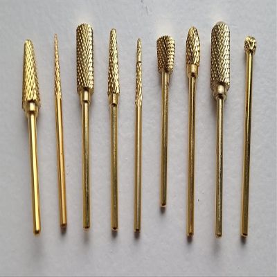 A+Elite Manicure Pedicure Acrylic Gel Nail Art Drill Bit Burr File 9-PIECE ASSORTMENT SET 3/32" Shaft Gold Tungsten Carbide