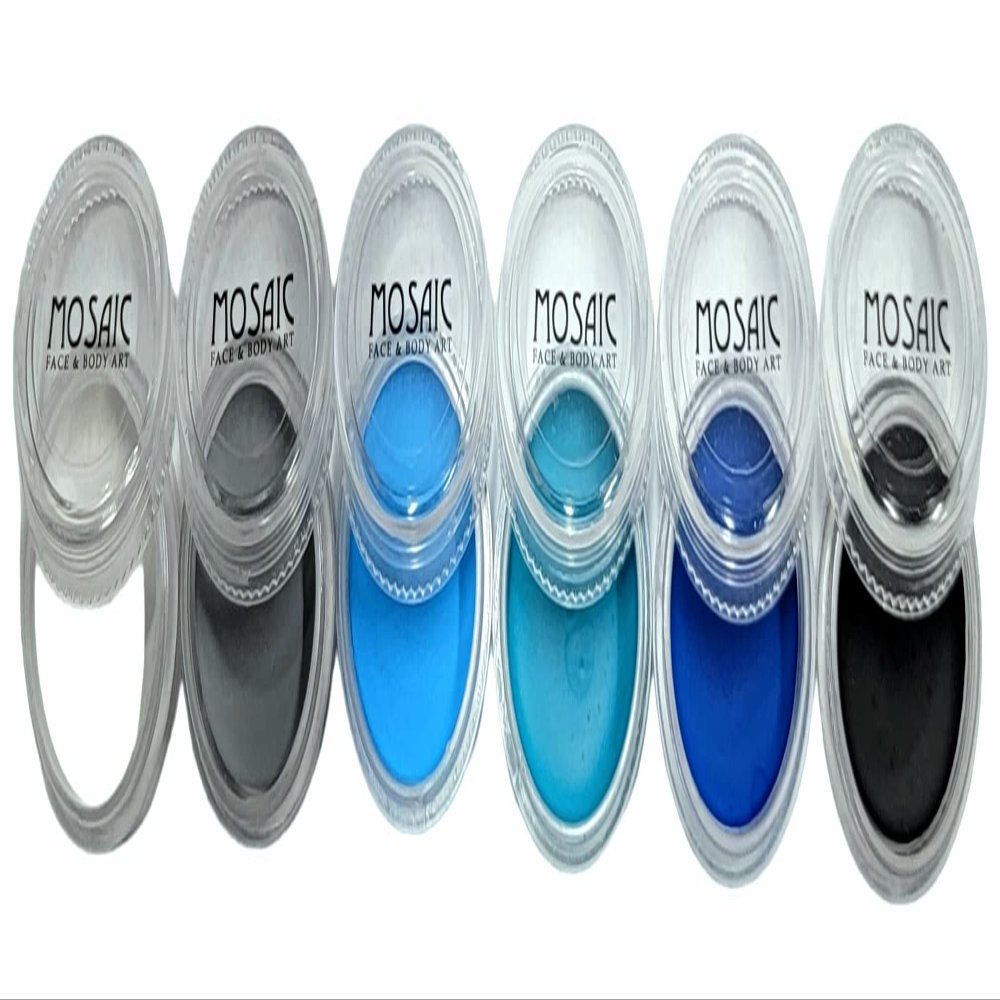 Mosaic HydroCream Face Paint Character Packs for Kids - Non Staining, Washable, Hypoallergenic Gentile Vegan Formula. Water Activated Body Painting Cakes 10g Each Color (Ocean Waves 6 pack)