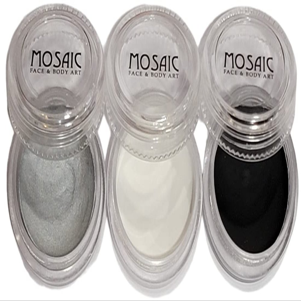 Mosaic HydroCream Face Paint Character Packs for Kids - Non Staining, Washable, Hypoallergenic Gentile Vegan Formula. Water Activated Body Painting Cakes 10g Each Color (Tin Man Character 3 Pack)