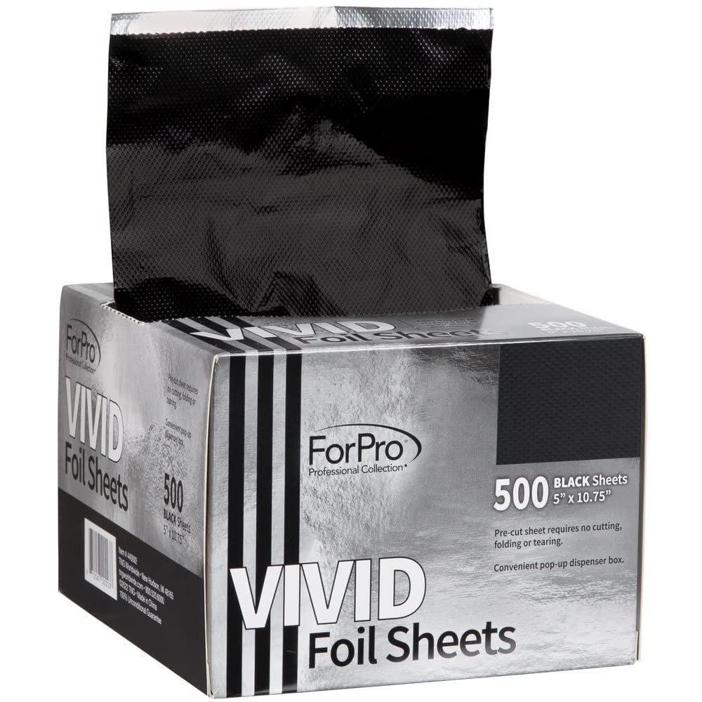 ForPro Professional Collection Vivid Black Embossed Foil Sheets, Aluminum, Pop-Up Foil Dispenser, Hair Foils for Color Application & Highlighting Services, Food Safe, 5 W x 10.75 L, 500-Count
