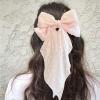 8in Hair Bows Barrettes for Women & Girls: Large Satin Bow Hair Clip with Long Tail - Elegant Hair Ribbon for French Stylish Looks -Chic Soft Cloth Oversized Bows Hair Accessories (Pink) view 2