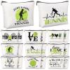 18 Pieces Tennis Player Gift Makeup Bag Christmas Inspirational Cosmetic Bags Tennis Zipper Cosmetic Bags Travel Pouches for Coach Friend Women Girl Sister Daughter Gift, 9.8 x 7.5 inches view 1