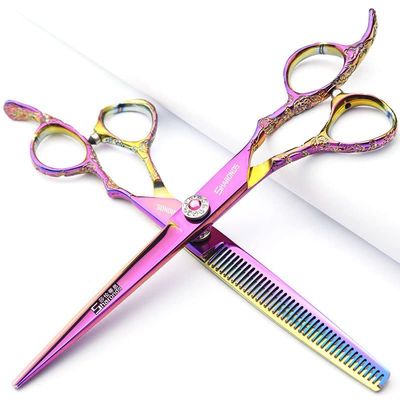 6/7/8 inch Cutting Thinning Styling Tool Rainbow Hair Scissors Professional Hairdresser Hairdresser Scissors Set (7-inch 2pc-B)
