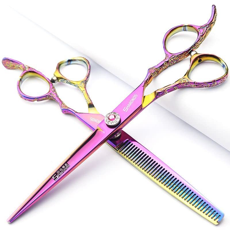 6/7/8 inch Cutting Thinning Styling Tool Rainbow Hair Scissors Professional Hairdresser Hairdresser Scissors Set (7-inch 2pc-B)