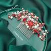Brishow Red Rhinestone Hair Comb Crystal Bride Wedding Hair Piece Opal Vintage Prom Hair Accessories for Women and Girls view 4