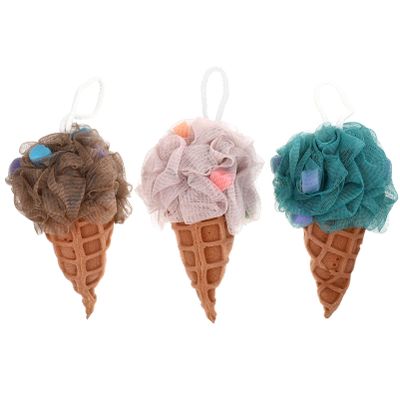 FRCOLOR 3pcs Ice Cream Bath Shower Sponge Soft Exfoliating Body Scrubber for Boys and Girls Adults Fun Bath Accessories Gentle Skin Easy to and Drain