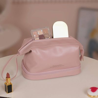 AWSTRO Double-Layer Portable Cosmetic Bag Large Capacity Portable Business Trip Travel Storage Bag Ladies toiletries Bag