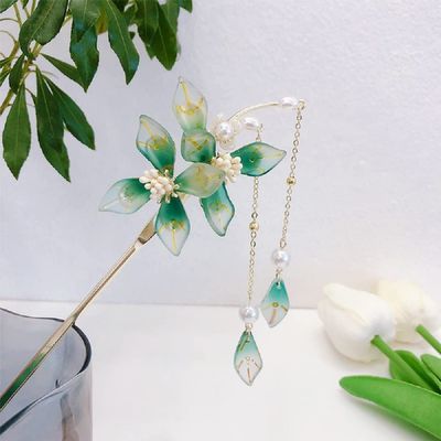 LRESJJIUJ Chinese Hair Stick Vintage Hair Pearl Tassel Flower Shape Silver Hairpin Traditional Charm Trinkets Spring Festival Couplets Ancient Chinatown Hanfu Handmade Hair Accessories for Women