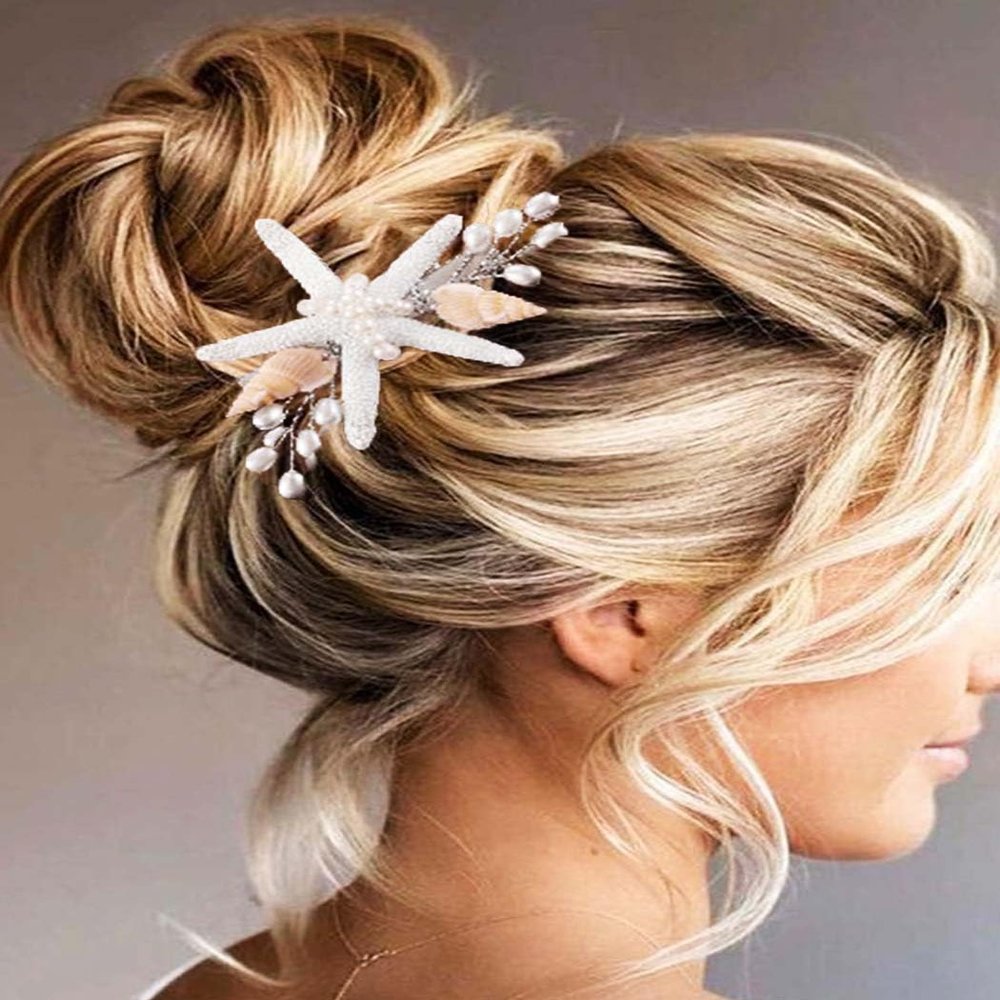 Brishow Starfish Hair Clip with Pearls and Seashells, Beach Wedding Hair Accessory for Women