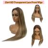 28Inch Long Brown Balayage Lace Front Wigs Human Hair for Women,13x4 ombre Lace Front Human Hair Wig 9A Brazilian Virgin Hair Guleless Pre Plucked with Baby Hair Brown Highlights Lace Frotal Wigs view 3