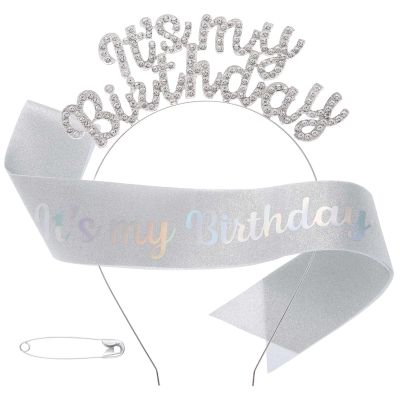 Acenail Rhinestone Silver Birthday Headpiece, Sash, Hair Hoop, Crowns, Tiaras - Party Decorations and Hair Accessories for Women Girls (E-Silver)