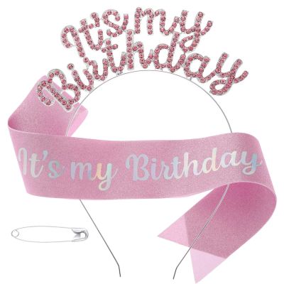 Acenail Birthday Headband - Sparkling Rhinestone Hair Hoop for Party Celebrants, One Size, Pink (D-Pink)