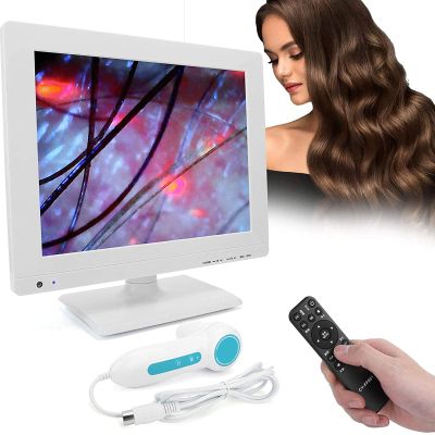 WIKINK Hair Follicle Scalp Detector, Three-Spectrum 17-inch Digital Charging Type Microscope Scalp Hair Follicle Skin Hair Detector Analyser Machine for Home, 100-240V