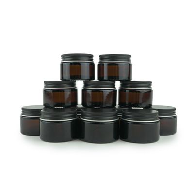Nature Packaged Glass Amber 1oz Jar - 12 Packs, Empty Round Jars For Beauty Products, Lotion, and Powders - Black Lid - Small Candle Jars