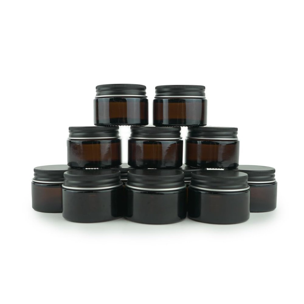 Nature Packaged Glass Amber 1oz Jar - 12 Packs, Empty Round Jars For Beauty Products, Lotion, and Powders - Black Lid - Small Candle Jars
