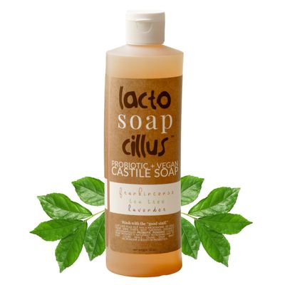 Elemental Wellness, Castile Soap Liquid - Lactosoapcillus, Organic, Probiotic, Vegan, Natural, Frankincense, Lavender & Tea Tree Body Wash Scent - Plant Based Multi-Purpose Liquid Soap (16 oz)