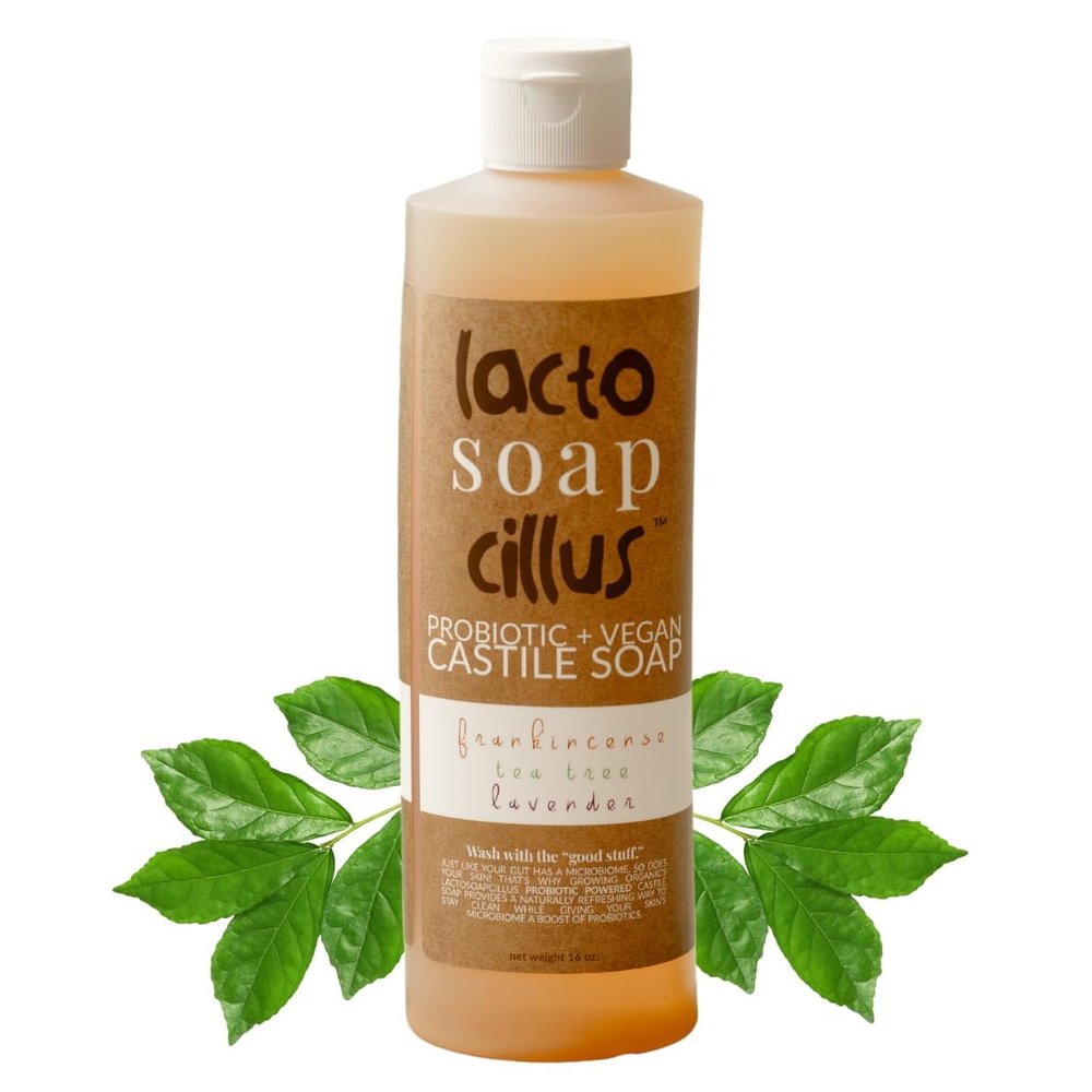 Elemental Wellness, Castile Soap Liquid - Lactosoapcillus, Organic, Probiotic, Vegan, Natural, Frankincense, Lavender & Tea Tree Body Wash Scent - Plant Based Multi-Purpose Liquid Soap (16 oz)
