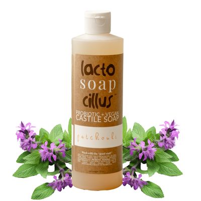 Elemental Wellness, Castile Soap Liquid - Lactosoapcillus, Organic, Probiotic, Vegan, Natural, Patchouli Body Wash Scent - Multi-Purpose Liquid Soap, Plant Based Soap - (16 oz)