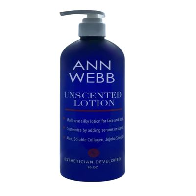 Ann Webb Unscented Lotion for Dry Skin- Fragrance Free, Hypoallergenic, Organic, All-Natural, Non-Greasy Lotion for Sensitive, Dry Skin - Face & Body Lotion - Formerly Skin 16oz