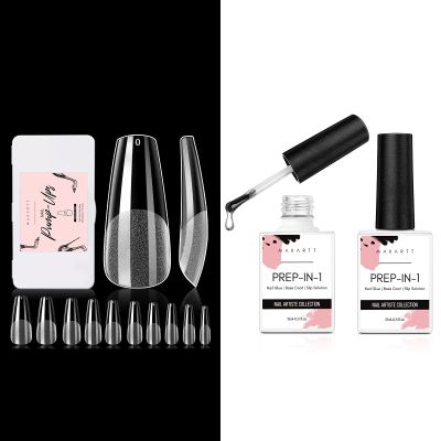 Makartt Nail Glue for Acrylic Nails 2 Pcs 15ML UV Gel Curing Needed Bundle with Makartt 500Pcs Soft Gel Full Cover Nail Tips, Medium Coffin Clear Fake Nail Tips