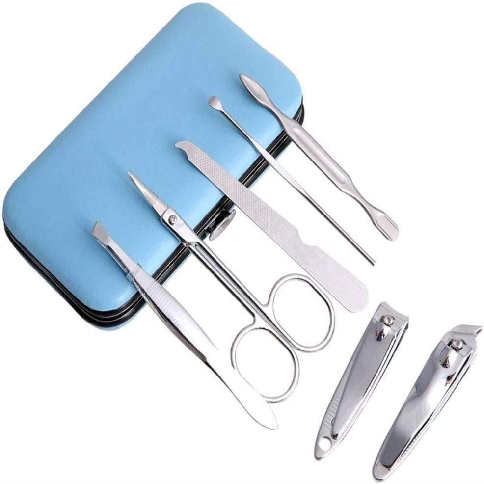 SKUZA Nail Clippers Manicure Set,7pcs Manicure Set Nail Care Clippers Scissors Travel Grooming Kits Case Trimmer Nail Cutter Nail Art Tools