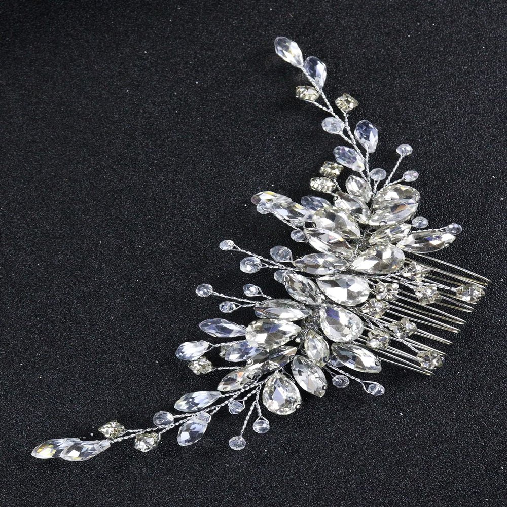 Brihasory Silver Bridal Wedding Hair Comb Handmade Rhinestone and Crystal Wedding Hair Accessories for Brides Elegant Party Prom Tiaras for Girls and Women Anniversary Valentine's Day Bridesmaid Gifts