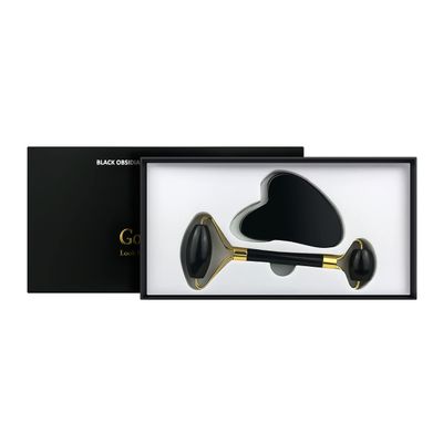 Anti-Aging Jade Black Obsidian Roller and Gua Sha Spa Set - Massager & Sculpting Tools for Eyes, Face, Neck and Body. Helps Reduce The Appearance of Wrinkles, Fine Lines, Soothes & De-Puffs Skin