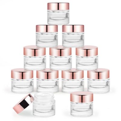 12 Pcs 10g Glass Cosmetic Jars Refillable Clear Cream Bottle Containers Empty Sample Vials Jar with Rose Gold Lid for Eye Cream Lotion Ointments Lip Balm Scrub